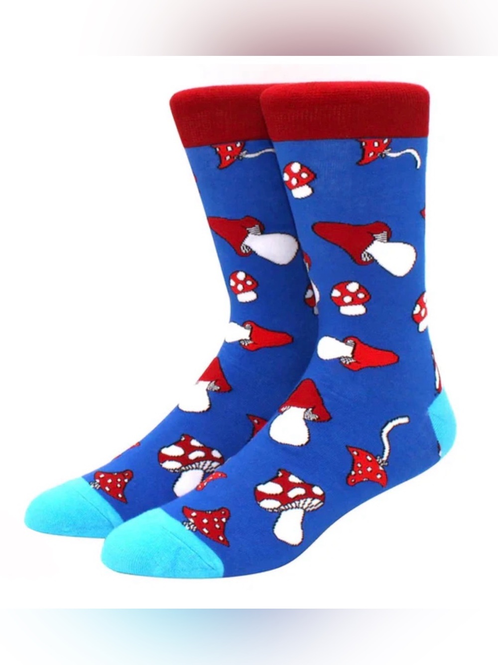 Blue & Red Mushroom Crew Socks